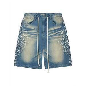 NEW VALE FOREVER men’s siren rhinestone denim shorts in blue